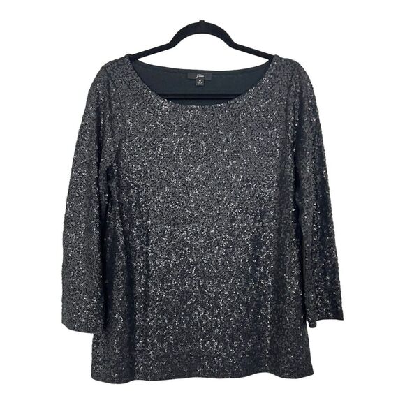 J. Crew Size Medium Sequined Three-Quarter-Sleeve Boatneck Top Item AE984 - Picture 1 of 3